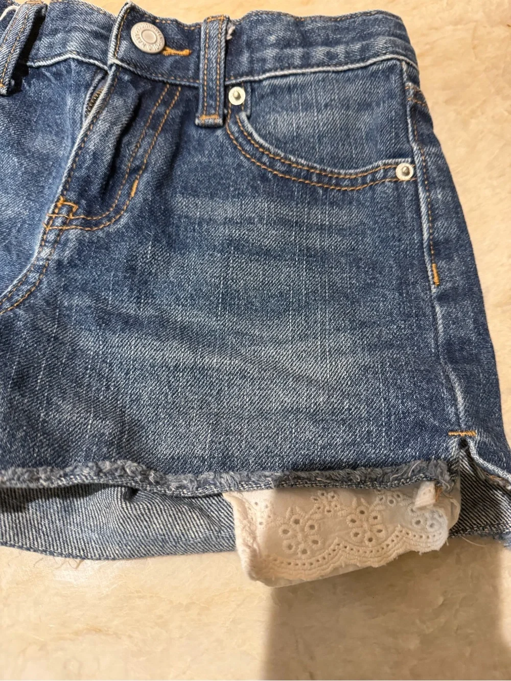 Old Navy Girls' Blue Denim Shorts with White Lace Trim